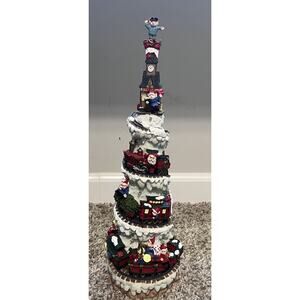 Vintage 1994 Christmas Tree Train Blinking Light Decor Elf Santa Workshop 16"